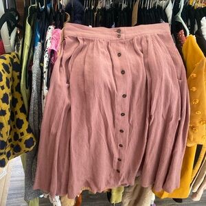Forever 21 Pink Button Down Midi Skirt With Pockets